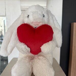 Jellycat Cream Bunny with Red Heart Bashful Red